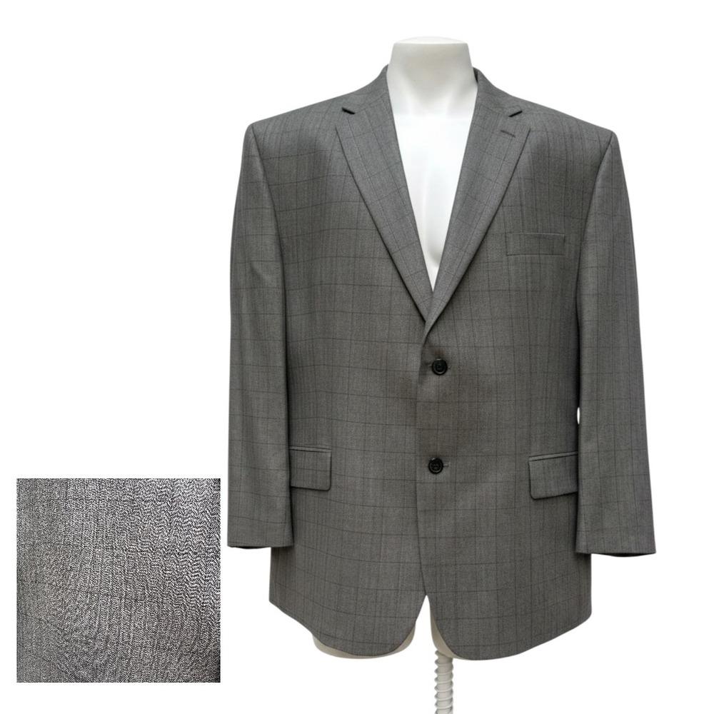 Lauren Ralph Lauren Blazer 46S Grey‎ Silk Wool Windowpane Sport Coat Lightweight
